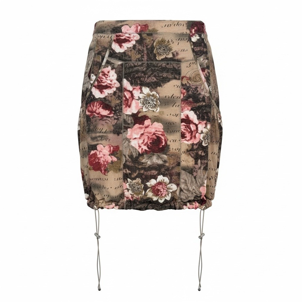 Dolce Vita Dark Floral‎ Skirt Ruched Drawstring 12 Fairycore Academia Whimsigoth